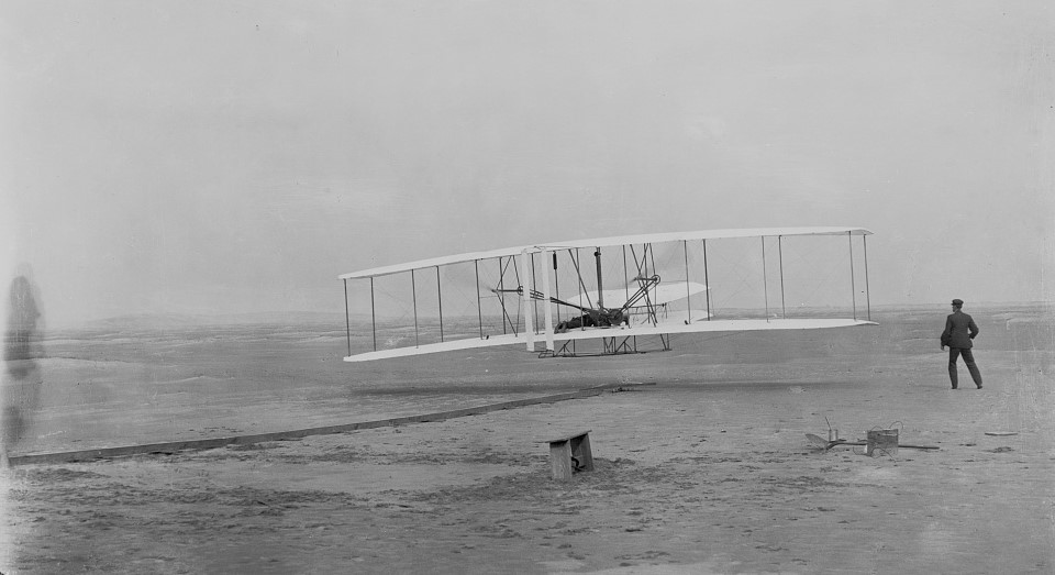 The first flight of the 1903 Wright Flyer